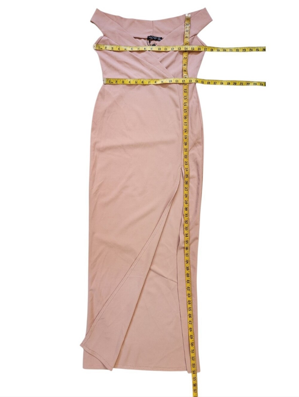 NASTY GAL Rose Off The Shoulder High Slit Midi Dress - Size 8 - Picture 11 of 16